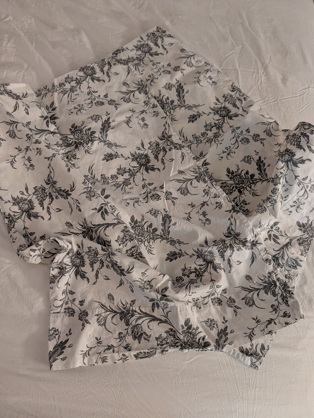 Two Standard IKEA Gray & White Floral Pillowcases